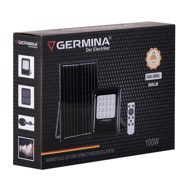 GW-0081. NAŚWIETLACZ LED 100W GEMINI Z PANELEM SOLARNYM
