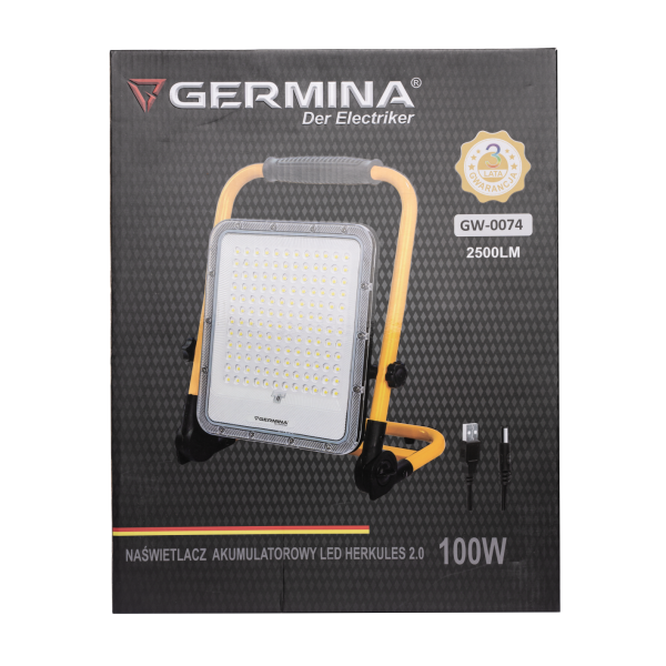 GW-0074. NASWIETLACZ AKUMULATOROWY LED HERKULES 2.0 100W