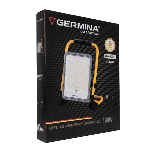 GW-0074. NASWIETLACZ AKUMULATOROWY LED HERKULES 2.0 100W